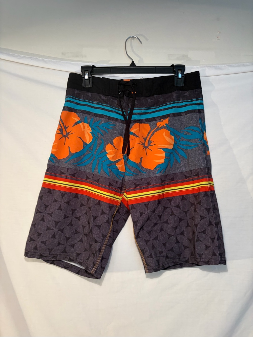 burnside Orange & Teal Floral Stripe Swim Shorts size 28